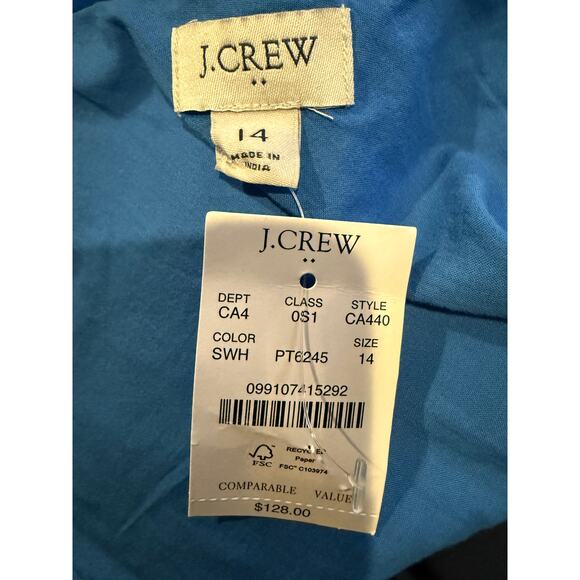 NWT J Crew Floral Ruffle One Shoulder Midi Dress Tie Elastic Waist 14 Blue White - Picture 8 of 15